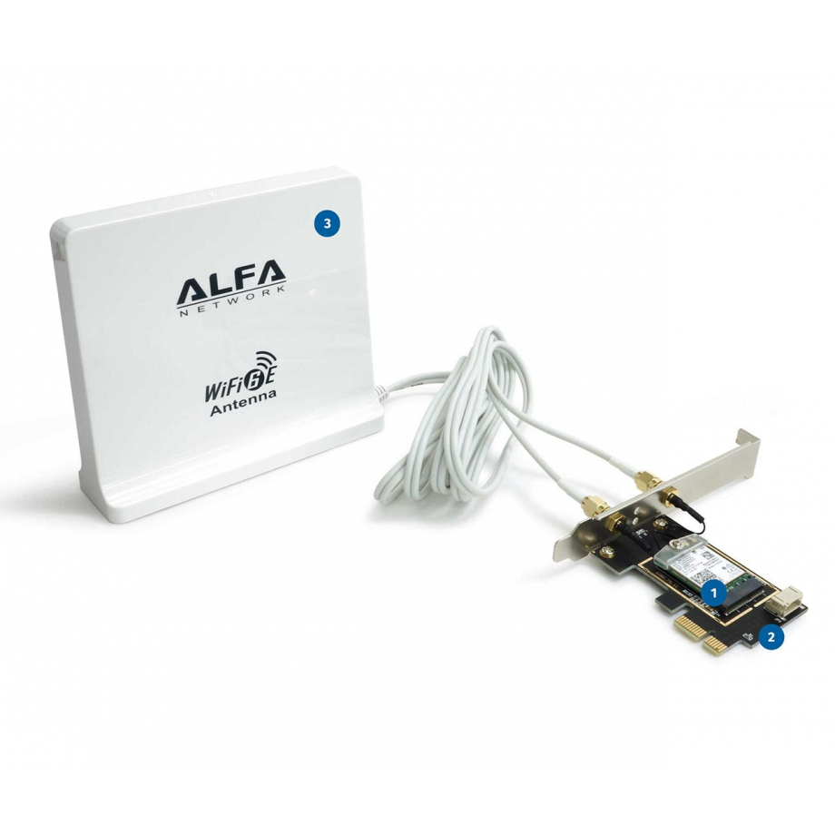 Alfa Wi-Fi 6E PCIe карта с панельной антенной