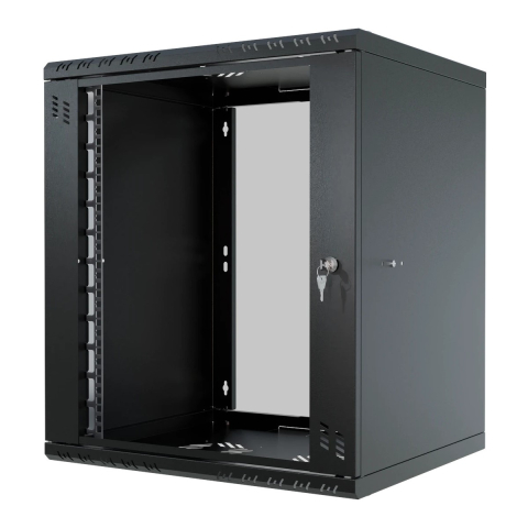 Стоечный шкаф 19" 12U, стеклянная дверь, 450мм, черный